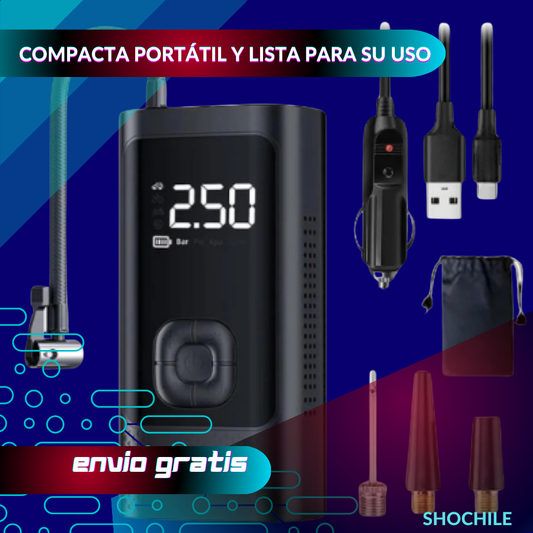 ¡Compresor de Aire Portátil 3 en 1: Infla Neumáticos, Carga tu Celular y Funciona como Linterna!